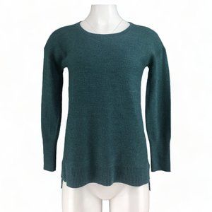Tahari Crew Neck Sweater 100% Extra Fine Merino Wool Mixed Knit Teal Blue Size S